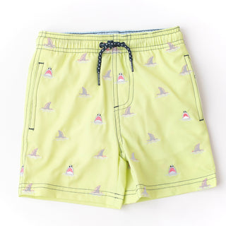 Shade Critters Boys H2O Appearing Embroidered Swim Trunks - Citron Sharks