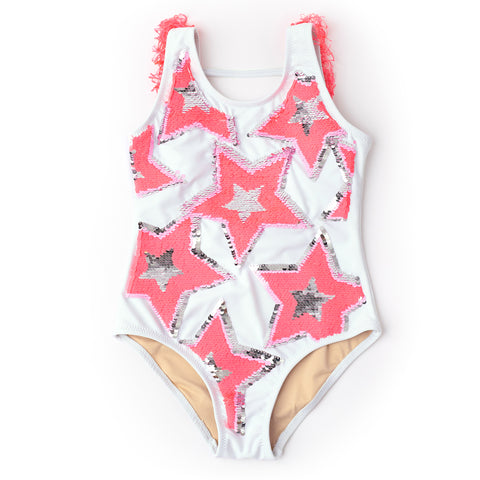 Shade Critters Flip Sequin Fringe Back 1pc Swimsuit - Stars
