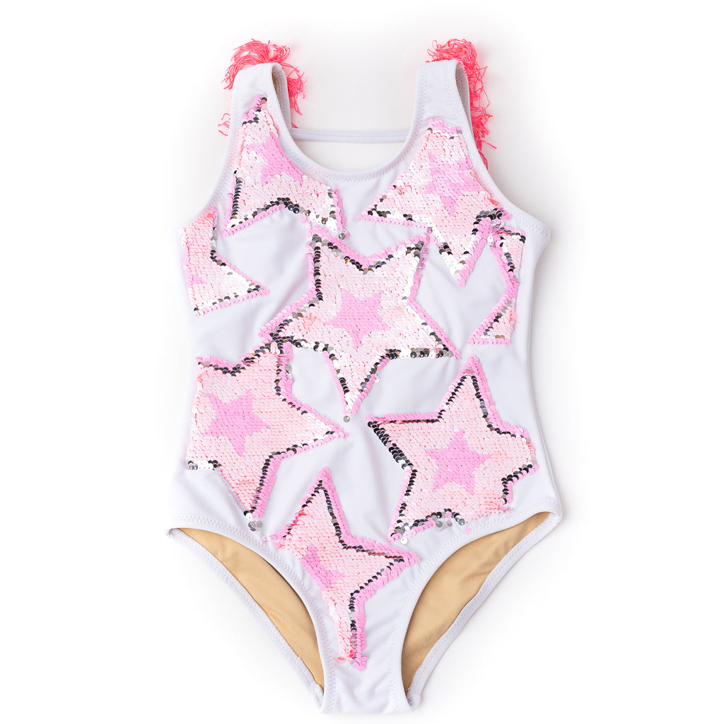 Shade Critters Flip Sequin Fringe Back 1pc Swimsuit - Stars | Basically Bows & Bowties