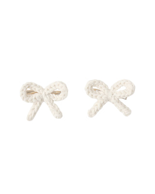 Ivory crochet bows clip set by Rylee & Cru, adorable hair accessories for children with charming, handmade crochet design.