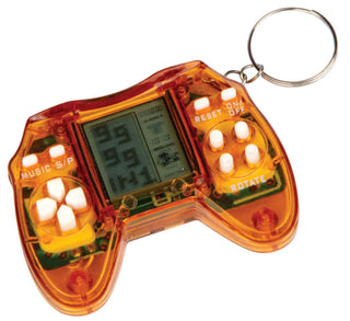 Playmaker World's Tiniest Brick Stacker
Orange handheld electronic device with digital display and buttons on a white background