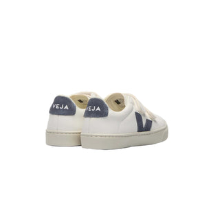 White VEJA Kids Esplar leather sneakers with white laces and classic design, suitable for children.