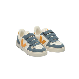 BEIGE VEJA Kids V-10 Leather Sneakers with white soles, featuring a sleek design for children.