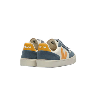 BEIGE VEJA Kids V-10 Leather Sneakers with white soles, featuring classic sneaker design and durable leather construction.