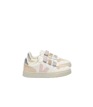 VEJA Kids V-10 Leather White Petale
Pair of pastel-colored sneakers with a visible brand logo on a white background