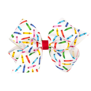 Crayon Printed Grosgrain Hair Bow on Clippie, Wee Ones, Alligator Clip, Alligator Clip Hair Bow, Back To School, cf-size-king, cf-size-mini, cf-type-hair-bow, cf-vendor-wee-ones, Clippie, Cli