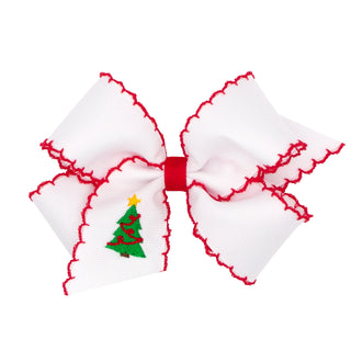 Wee Ones Medium Embroidered Moonstitch Grosgrain Hair Bow on Clippie - Christmas Tree