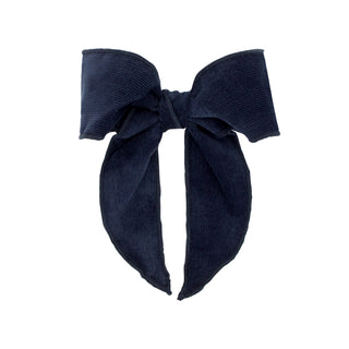 Medium Corduroy Streamer Bow on Clippie - Navy, Wee Ones, Back to School, Corduroy, Corduroy Bow, Holiday Hair Bow, Navy, Streamer Bow, Wee Ones, Wee Ones Back To School, Wee Ones Hair Bow, H