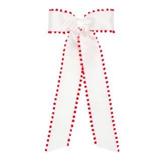 Wee Ones Medium Pom Edge Bow with Knot & Tails on Clippie - White