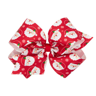 wee Ones King Red Santa Printed Grosgrain Hair Bow on Clippie