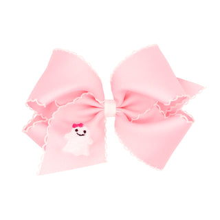 King Wee Ones Ghost Embroidered Moonstitch Grosgrain Hair Bow on Clippie