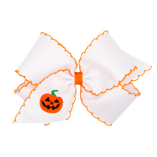 King Wee Ones Jack O Lantern Embroidered Moonstitch Grosgrain Hair Bow on Clippie