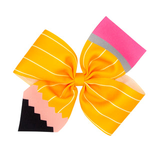 King Wee Ones Pencil Print Grosgrain 2-Loop Hair Bow on Clippie