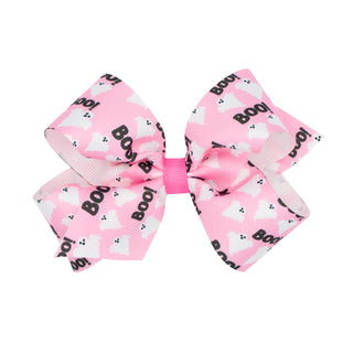 Wee Ones Pink Boo Printed Grosgrain Hair Bow on Clippie Medium