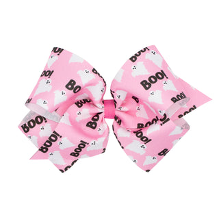 Wee Ones Pink Boo Printed Grosgrain Hair Bow on Clippie King