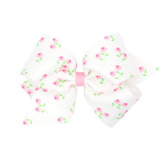 Wee Ones Rose Print Grosgrain Hair Bow on Clippie King
