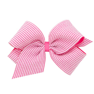 Wee Ones Seersucker Overlay Grosgrain Hair Bow on Clippie - Hot Pink King