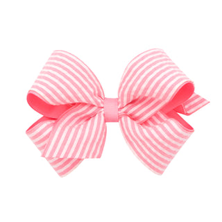 Wee Ones Seersucker Overlay Grosgrain Hair Bow on Clippie - Pink