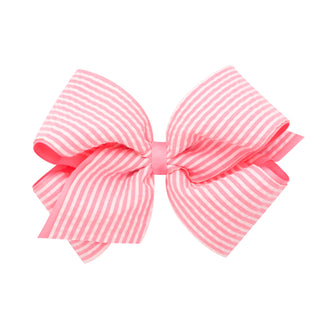 Wee Ones Seersucker Overlay Grosgrain Hair Bow on Clippie - Pink