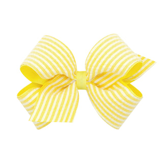 Wee Ones Seersucker Overlay Grosgrain Hair Bow on Clippie - Yellow Medium