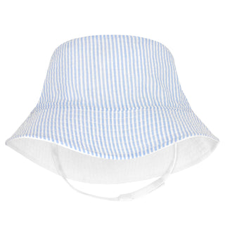 WeeOnes Reversible Bucket Hat with Straps - Light Blue Seersucker
