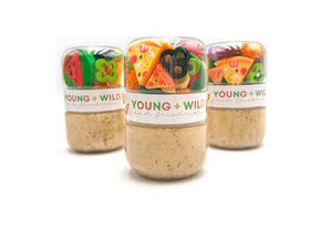Young Wild and Friedman Grab & Go Dough Jar - Pizza
Three jars labeled 'Young & Wild' with colorful labels on a white background