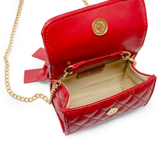 Zomi Gems Quilted Pearl Handle Bow Ribbon Handbag - Red