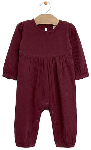 City Mouse Lace Back Crinkle Cotton Romper - Raisin, City Mouse, City Mouse, city mouse baby clothes, City Mouse Clothing, City Mouse Crinkle Cotton Romper, City Mouse Fall 2020, City Mouse L