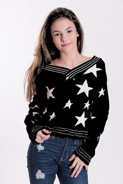 Tweenstyle by Stoopher Distressed Black White Stars Sweater