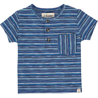 Me & Henry Blue Multi/White Ribbed Stripe Dodger Henley S/S Shirt, Me & Henry, Henley Tee, JAN23, Me & Henry, Me & Henry Blue Multi Ribbed Stripe Dodger Henley S/S Shirt, Me & Henry Blue Mult