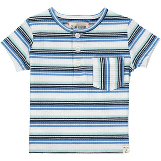 Me & Henry Blue Multi Ribbed Stripe Dodger Henley S/S Shirt, Me & Henry, Henley Tee, JAN23, Me & Henry, Me & Henry Blue Multi Ribbed Stripe Dodger Henley S/S Shirt, Me & Henry Dodger Henley S