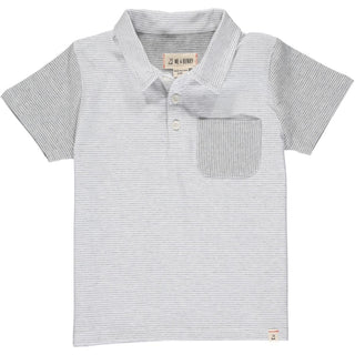 Me & Henry Grey & White Micro Stripe Halyard Polo Shirt, Me & Henry, cf-size-8-9y, cf-type-polo-shirt, cf-vendor-me-&-henry, JAN23, Me & Henry, Me & Henry Grey & White Micro Stripe Halyard Po