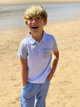 Me & Henry Grey & White Micro Stripe Halyard Polo Shirt, Me & Henry, cf-size-8-9y, cf-type-polo-shirt, cf-vendor-me-&-henry, JAN23, Me & Henry, Me & Henry Grey & White Micro Stripe Halyard Po