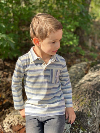 Me & Henry Grey / Cream / Navy Stripe Rockwood L/S Polo Shirt, Me & Henry, JAN23, Me & Henry, Me & Henry Fall 2021, Me & Henry Grey / Cream / Navy Rockwood L/S Polo Shirt, Me & Henry Grey / C