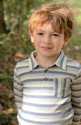 Me & Henry Grey / Cream / Navy Stripe Rockwood L/S Polo Shirt, Me & Henry, JAN23, Me & Henry, Me & Henry Fall 2021, Me & Henry Grey / Cream / Navy Rockwood L/S Polo Shirt, Me & Henry Grey / C