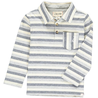 Me & Henry Grey / Cream / Navy Stripe Rockwood L/S Polo Shirt, Me & Henry, JAN23, Me & Henry, Me & Henry Fall 2021, Me & Henry Grey / Cream / Navy Rockwood L/S Polo Shirt, Me & Henry Grey / C
