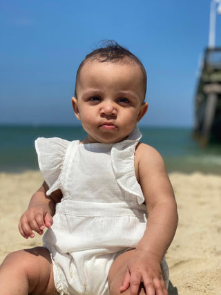 Vignette Emma Romper in White, Vignette, cf-size-3-6-months, cf-size-6-9-months, cf-size-9-12-months, cf-type-bubble-romper, cf-vendor-vignette, CM22, Easter / Spring Dresses, JAN23, Vignette