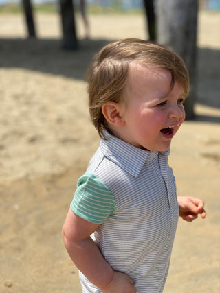 Me & Henry Saltash Polo Romper in Grey Stripe, Me & Henry, Boys Clothing, Infant Boy Clothing, JAN23, Me & Henry, Me & Henry Grey Stripe, Me & Henry Polo Romper, Me & Henry Saltash Polo Rompe