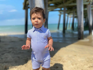 Me & Henry Saltash Polo Romper in Blue Stripe, Me & Henry, Boys Clothing, CM22, Infant Boy Clothing, JAN23, Me & Henry, Me & Henry Blue Stripe, Me & Henry Polo Romper, Me & Henry Saltash Polo