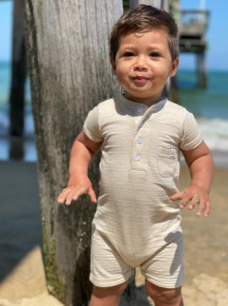 Me & Henry Camborne Romper in Beige Ribbed, Me & Henry, Beige Ribbed, Boys Clothing, Camborne Romper, cf-size-18-24-months, cf-size-3-6-months, cf-type-romper, cf-vendor-me-&-henry, Infant Bo