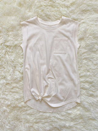 Paper Flower Side Tie Pocket Tank - Marshmallow, Paper Flower, cf-size-large-12, cf-size-xlarge-14, cf-type-tee, cf-vendor-paper-flower, CM22, Flower Tank, Girls Tank Top, JAN23, Paper Flower