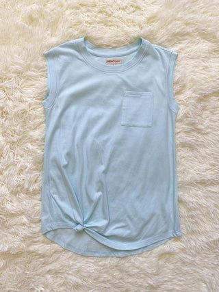 Paper Flower Side Tie Pocket Tank - Blue, Paper Flower, cf-size-large-12, cf-type-tee, cf-vendor-paper-flower, CM22, Flower Tank, Girls Tank Top, JAN23, Paper Flower, Paper Flower Side Tie Po