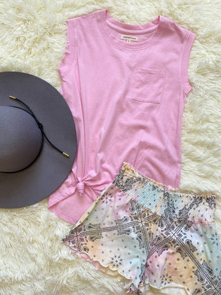 Paper Flower Side Tie Pocket Tank - Sweet Lilac, Paper Flower, cf-size-large-12, cf-size-xlarge-14, cf-type-tee, cf-vendor-paper-flower, CM22, Flower Tank, Girls Tank Top, JAN23, Paper Flower