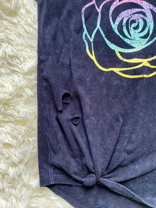 Paper Flower Distressed Side Tie Rose Print Tank, Paper Flower, Flower Tank, Girls Tank Top, JAN23, Paper Flower, Paper Flower Distressed Side Tie Rose Print Tank, Tank Top, Tee - Basically B