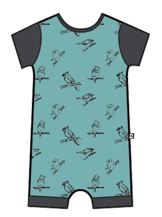 RAGS Infant Short Sleeve Short Rag Romper - Spring Birds Turquoise, RAGS, cf-size-3-6-months, cf-size-9-12-months, cf-type-romper, cf-vendor-rags, CM22, JAN23, MovingSummer2022, RAGS, RAGS In