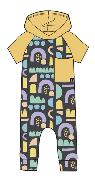 RAGS Big Pocket Hooded Rag Romper - Abstract Rainbow, RAGS, Abstract Rainbow, CM22, JAN23, MovingSummer2022, Orange, RAGS, Rags Retailer Exclusive, Rags Romper, RAGS S/S Hooded Romper, RAGS S