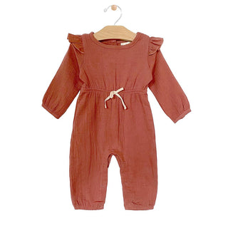 City Mouse Waist Crinkle Cotton Tie Romper - Brick Dust, City Mouse, City Mouse, City Mouse Brick Dust, City Mouse Clothing, City Mouse Fall 2021, City Mouse Romper, City Mouse Waist Crinkle 