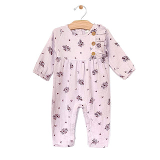 City Mouse Crinkle Cotton Side Button Romper - Lilac Floral, City Mouse, cf-size-3-6-months, cf-type-romper, cf-vendor-city-mouse, City Mouse, City Mouse Clothing, City Mouse Fall 2021, City 