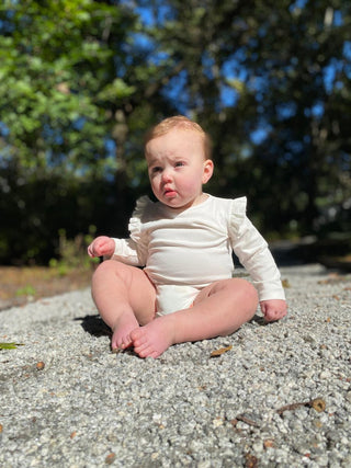 Vignette Quinn L/S Ruffle Bubble - Ivory, Vignette, cf-size-0-3-months, cf-size-6-9-months, cf-size-9-12-months, cf-type-bubble-romper, cf-vendor-vignette, Ivory, JAN23, Quinn Bubble, Vignett