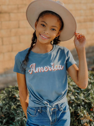 Sweet Soul America Tie Front S/S Tee, Sweet Soul, 4th of July, 4th of July Shirt, Patriotic, Sweet Soul, Sweet Soul  S/S Tee, Sweet Soul America Tie Front S/S Tee, Tween, Tween Clothing, Twee